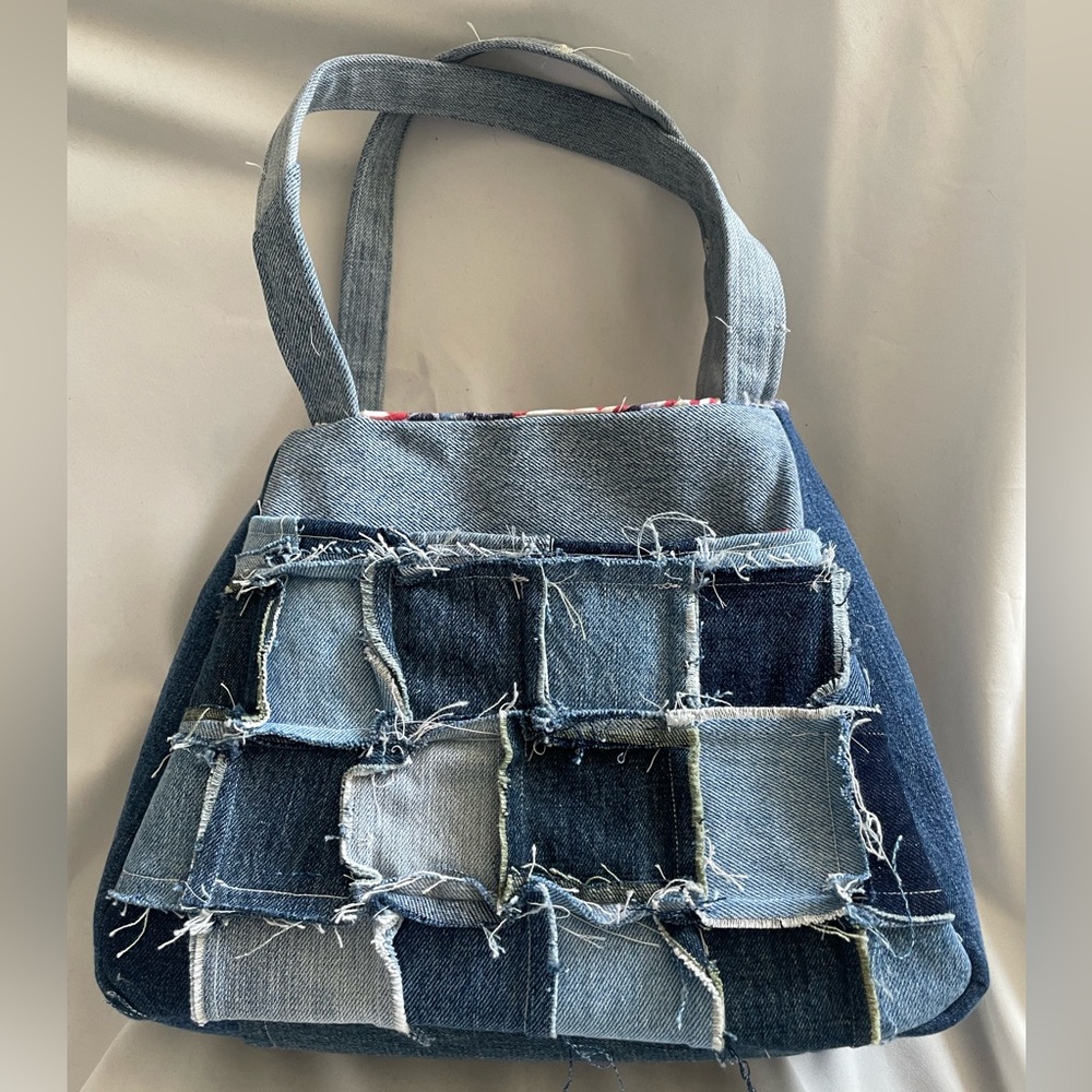 Handmade boho upcycled denim handbag